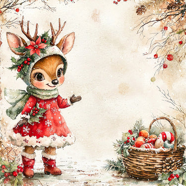 Cute Christmas Deer, DCO-102154, Sign For Wreath, 10x10in Metal Sign